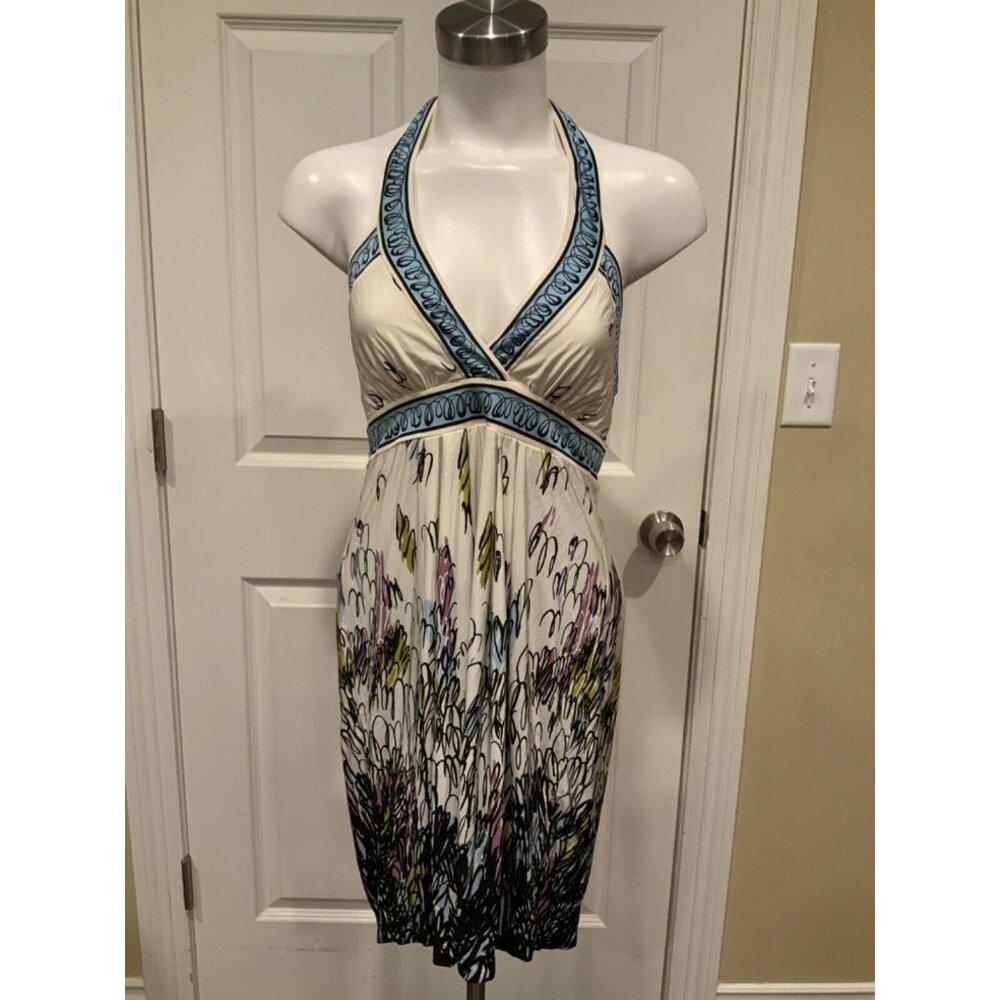 BCBG Max Azria White Floral Halter Neck Mini Dress, Size XS
